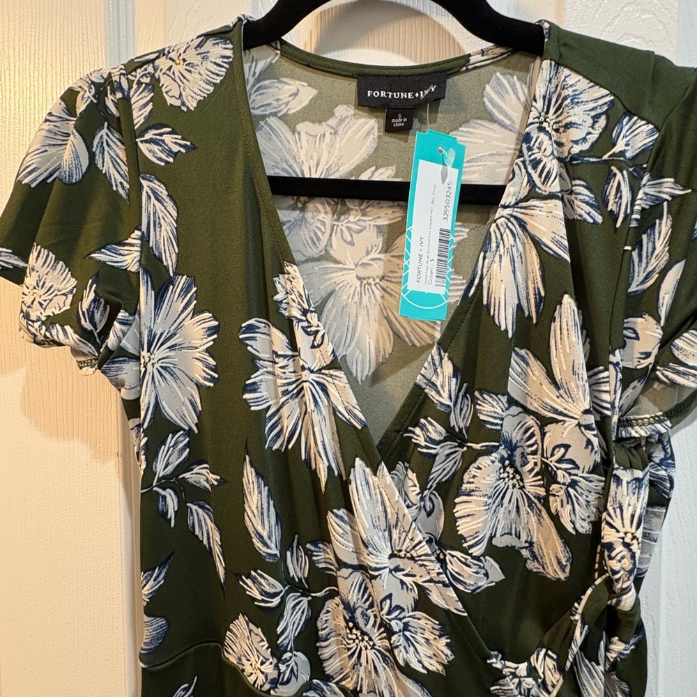 Fortune + Ivy Green Floral High Low Dress